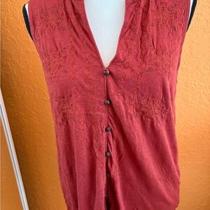Lucky Brand Red Mesh Detail Top